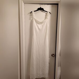 White Satin Cowl Neckline Strappy Midi Dress Size M